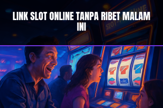 Antrean mesin slot berwarna-warni malam hari.